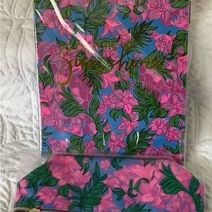 Lilly Pulitzer Pink and Green Floral Sketchbook and Pouch Set